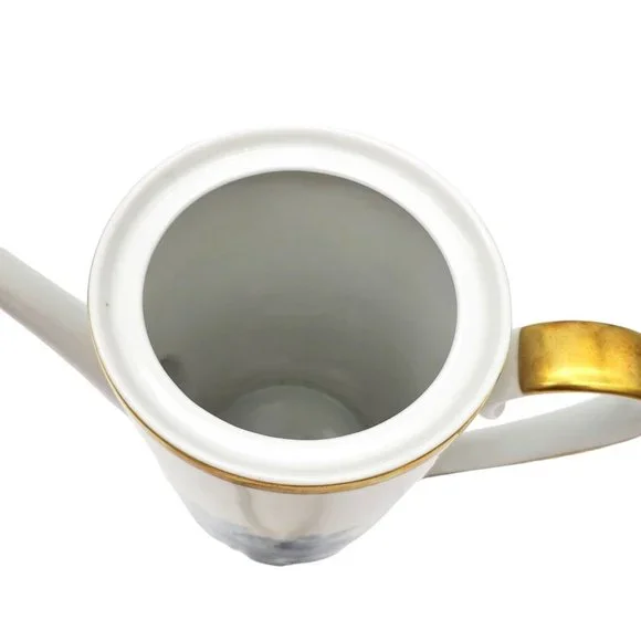 1940s Hackefors Porslin Sweden Coffee‎ Pot Teapot Set Demitasse Blue Floral Gold